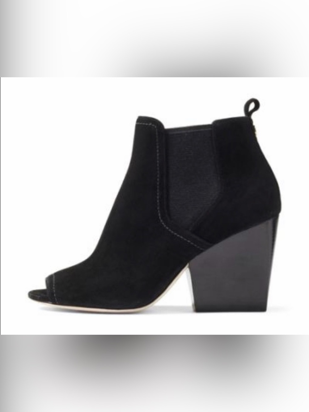Tory Burch Gemma Open Toe Bootie in Black Royal Suede size 10